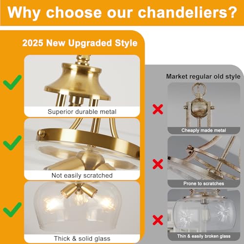 Image of Modern Pendant Lights Kitchen Island, 3-Light Brushed Gold Pendant Light Fixtures with 14.2 inch Clear Glass Shade, Industrial Hanging Pendant Lights Fixture for Kitchen Island Dining Room Entryway Foyer