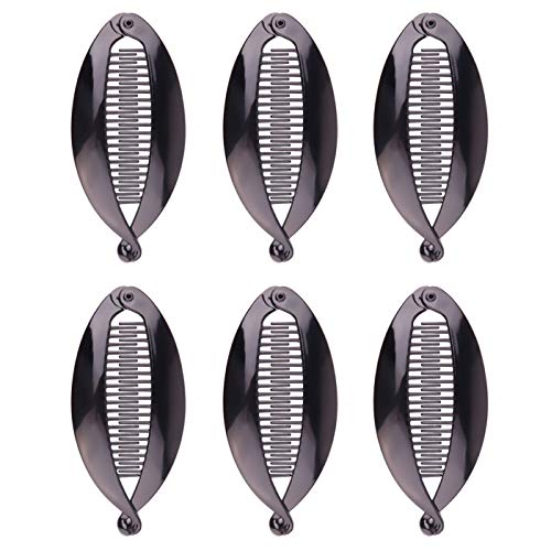 Pince poisson cheveux plastique noir lot de 6 barrettes banane