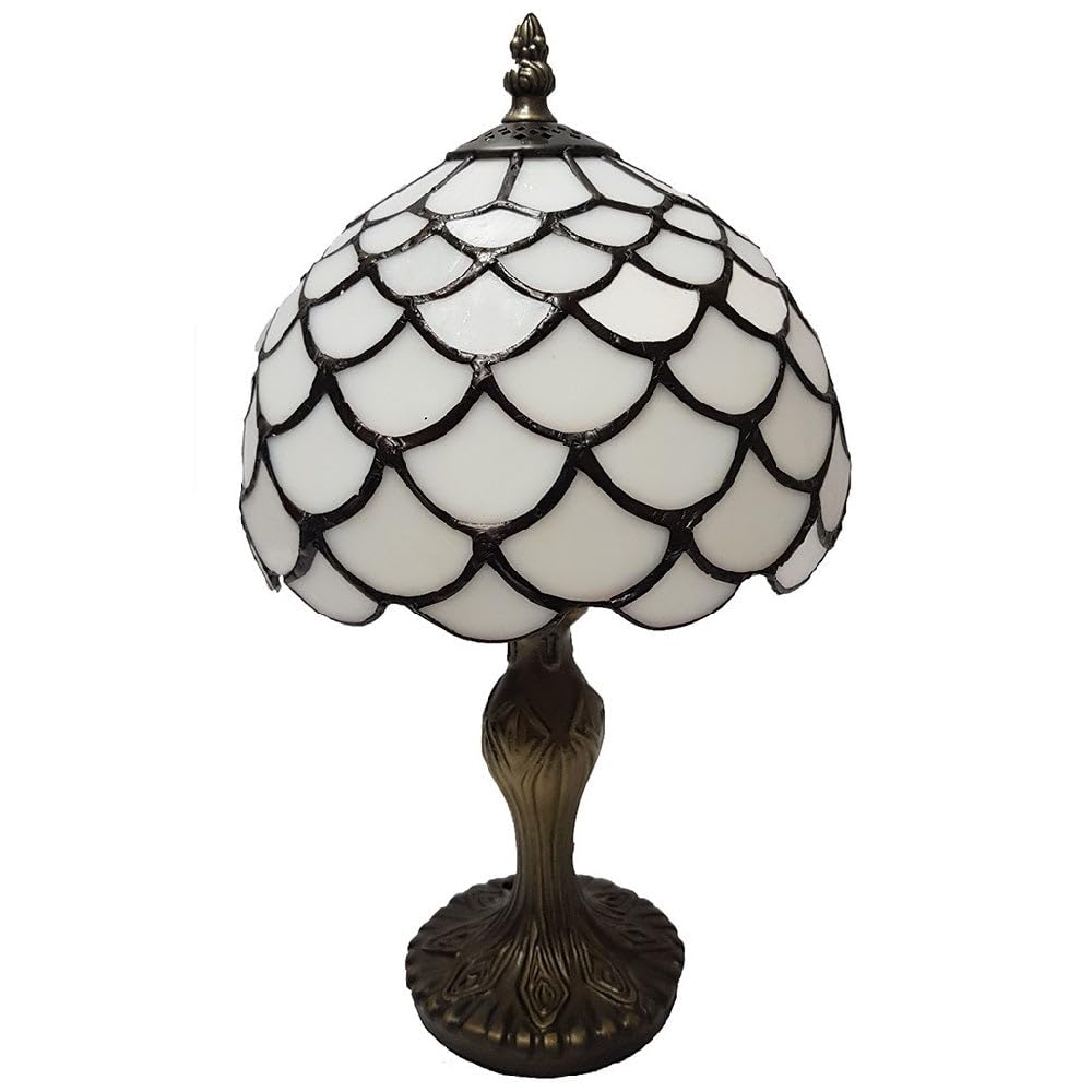 Britalia Tiffany Glass Table Lamp, 35cm Height, Cream Marble Effect Dome Shade, Vintage Style