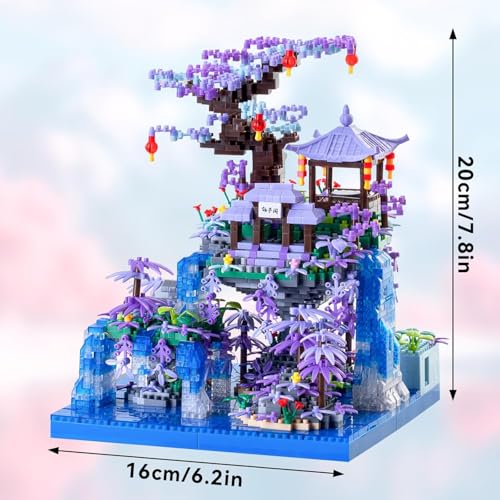 Image of Peach Blossom Pond Japanese Architecture Building Blocks Set, Micro Mini Bricks Cherry Blossom Tree House Kit 2500+ PCS with LED Lights for Adults & Kids | 1 Year Manufacturing Warranty