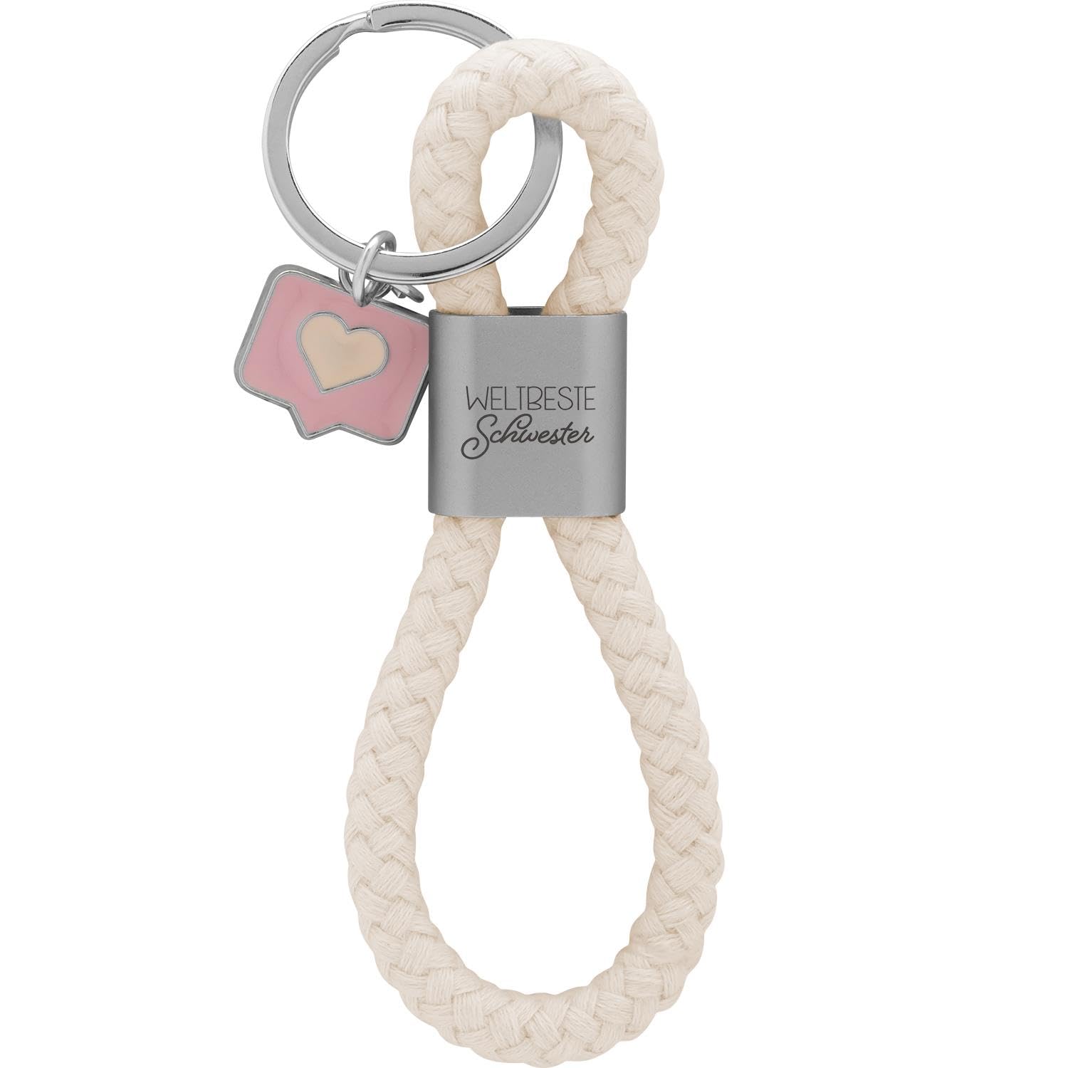 GRUSS & CO Keyring Loop Motif Sister | Pendant Consisting of a Braided Loop with Motif Print World Best Sister with Speech Bubble Charm | 48363