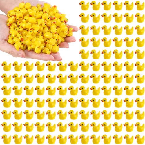 Goaste 300 Pieces Mini Resin Ducks, Tiny Yellow Duck Figurines, Cute Duck Miniatures Bulk for Cake Decoration, School Project Accessories, DIY Crafts, Fairy Garden Landscape Aquarium Decorations