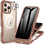 CENHUFO Magnetica Privacy Cover iPhone 16 Pro Max, Compatibile con Magsafe Integrata Vetro Anti Spia Schermo e Protezione Fotocamera, Custodia Antiurto 360 Gradi Doppia Faccia Case -Marrone deserto