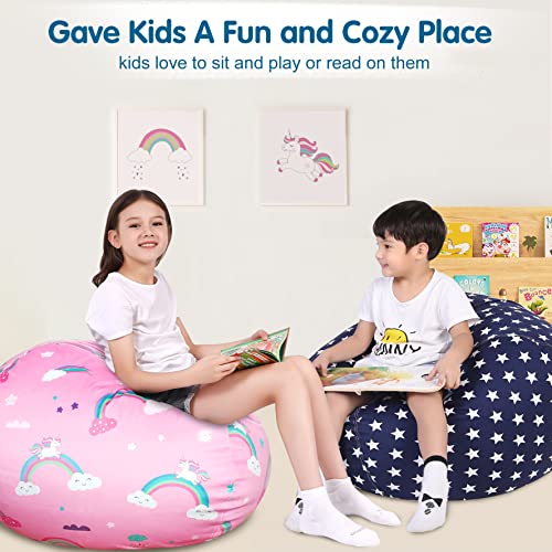 Lukeight Unicorns Stuffed Animal Storage Bean Bag Chair For Kids And Adults, Unicorns Rainbow Bean Bag Stuffed Animal Storage, Pink Kids Bean Bag Chair Cover Unicorns Gifts For Girls, (No Beans) Large #TOP3