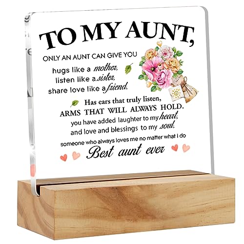 Aunt Gifts From Nephew Niece, to My Aunt Gifts for Birthday Christmas Mother's Day Floral Best Aunt Ever Panneau en acrylique transparent avec support en bois Décoration de table 10,2 x 10,2 cm