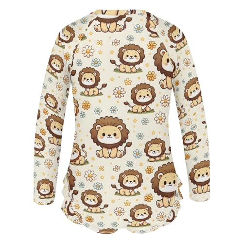 Cartoon Little Lion Daisy Girls Long Sleeve Swimsuit Rash Guard One Piece Bathing Suits Zipper 3-12T3