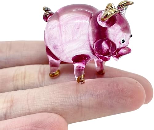 Pequeña figura de cerdo de pie de oro rosa de 1.0 pulgadas de largo Cerdos de vidrio pintado a mano soplado a mano, cerdos cerdos, animales de