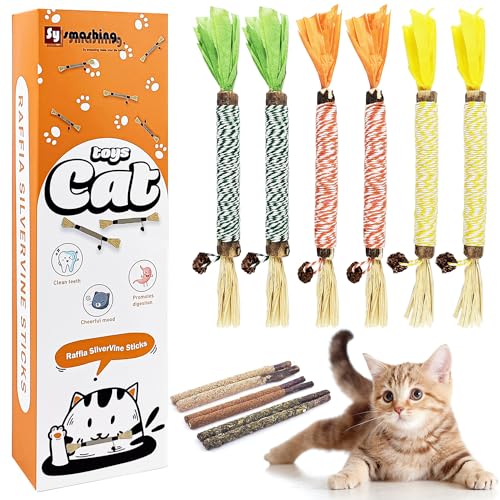 Sysmashing 12pcs Natural Catnip Chew Toys for Kittens Teeth Cleaning,Silvervine Sticks, Increase Appetite, Calm Anxiety and Stress, Aggressive Chewers Toy
