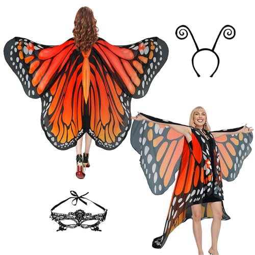 Sunlisky Butterfly Costume for Women Butterfly Wings Adult Cape with Lace Mask and Antenna Headband...