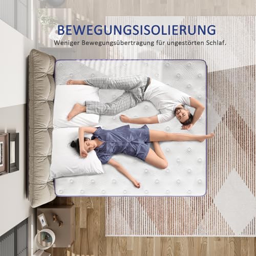 Moziel 140x200 cm Matratze, 30 cm Höhe, H3, Oeko-TEX Zertifiziert, Gel Memory Foam Hybrid, Taschenfederkern, Atmungsaktiv, Mittelfest… – Ansicht 6