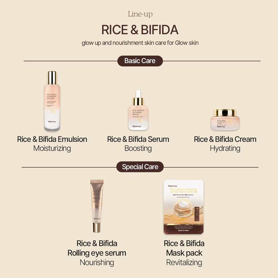 Farmstay Rice & Bifida Siero incandescente, correttore per la rimozione delle macchie scure per il viso con niacinamide, per donne e uomini, cura della pelle coreana, 1,18 fl. oz.