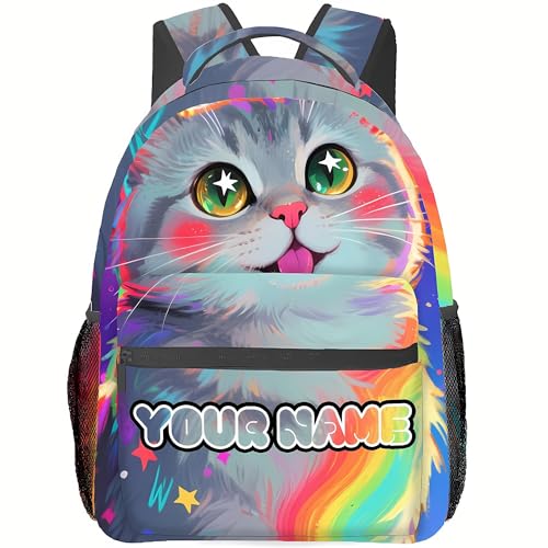 Custom Backpack for School Girls & Boys - Cute Animal 17 Inches Big Bookbag for Student & Kids 8-12 in Kindergartens & Primary, Heavyduty & Personalized Schoolbag (American Shorthair Style)