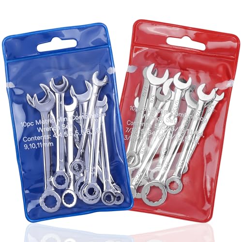 YAKAMOZ Mini Combination Wrench Set - 20Pcs Metric and SAE Wrench Set Open End Box End Small Wrenches, 4mm-11mm & 5/32