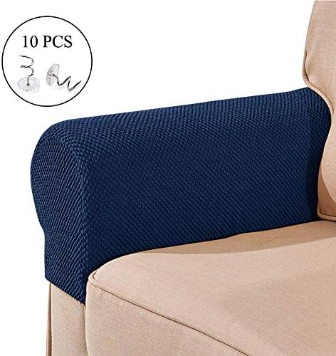 NEKOSUKI Armrest Chair Covers, Set of 2 Stretch Fabric Armchair Couch Arm Rest Cover, Anti-Slip Spandex Polyester Sofa Chair Arm Caps Slipcovers for Chairs Furniture Protector (Blue)