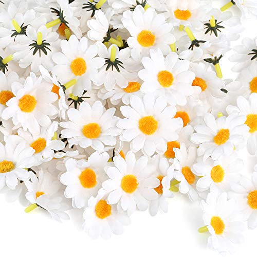 Naler 120 Têtes de Fleurs Artificielles Marguerite Gerbera Daisy pour fête de Mariage Bricolage Plastique (Blanc)