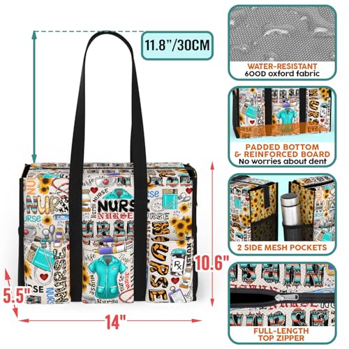 Image of 84hoods Multi-Pocket Tote Bag for Women. Waterproof Bag with Multiple Convenient Pockets and Zipper. Gift for Nurses.