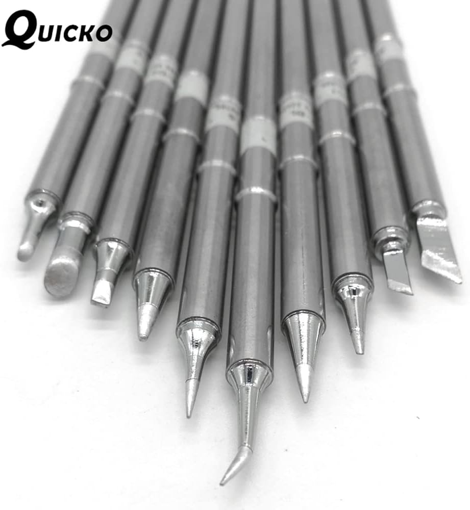 QUICKO T12 Soldering Iron Tips 10 Types Soldering Station Tool Solder Soldering Iron Tips Replacement for FX-951 Station ILS JL02 KU BL BC1 K D24 C4 BC2 B2 (10PCS)