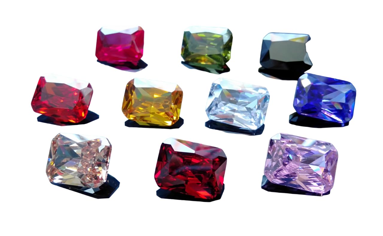 GenericHI International Cubic Zirconia 1PCS Per Color Total 10pcs AAA Quality Cubic Zirconia Octagon shape Multi 10-Colors CZ Loose Stones (3x5mm-12x16mm)