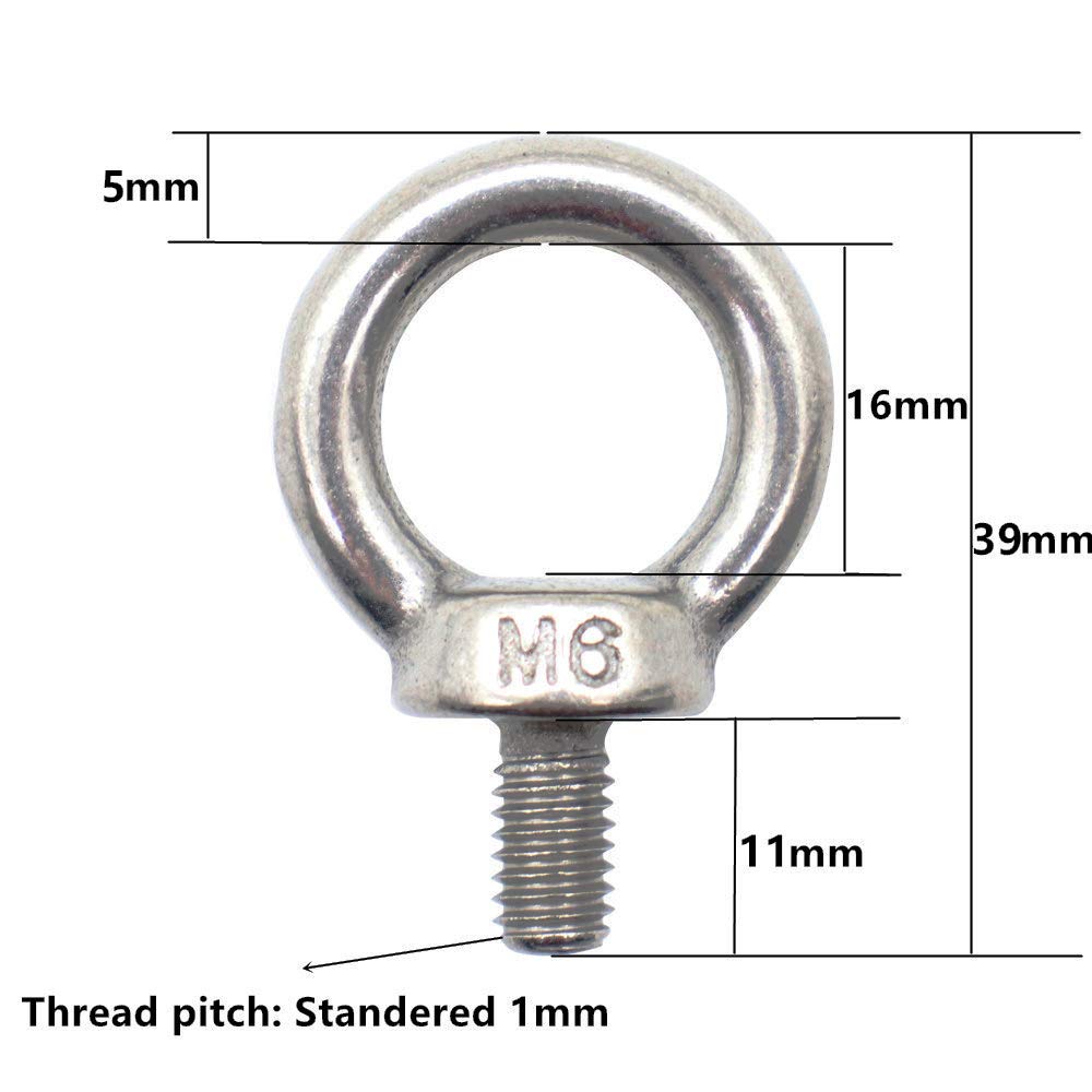 Stainless Steel M6 Eye Bolts - 5 Pack -2