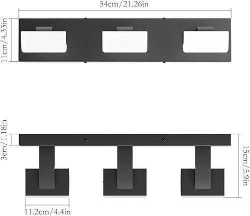 Miniatura 5 de Ralbay Luces negras para tocador de baño, 3 luces, color negro mate, modernas, acrílicas, para pared de baño, sobre espejo (luz blanca, 6000 K)