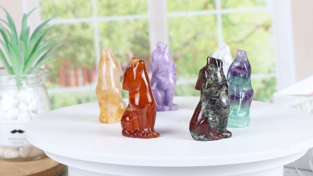 Estatua de Lobo Citrino 2" Figura de Cristal Natural miniatura 7
