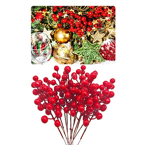 image for Hamiggaa Red Berry Stems,Artificial Red Holly Berries Picks Branch for