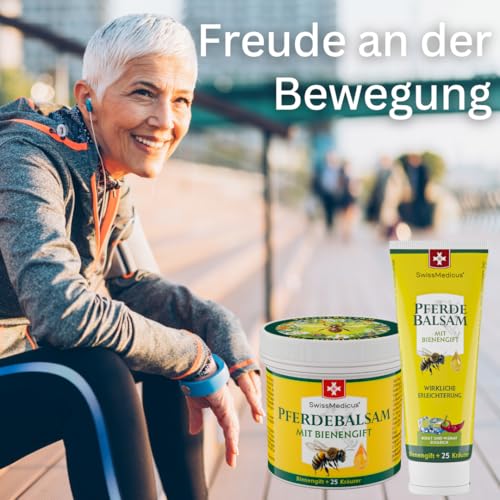 SwissMedicus Pferdebalsam mit Bienengift & 25 Kräuter - gleichzeitig kühlen und wärmen - zur Massage der Haut im Bereich beanspruchter Rücken & Gelenke (75 ml) 4