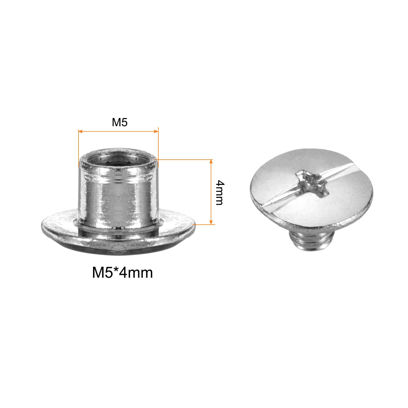 QUARKZMAN Zestaw 50 śrub Chicago M5 x 4 mm, metalowa głowica Phillips, śruby do wiązania, słupki, nity, do samodzielnego wykonania, skórzanego paska, torebki, rzemiosła, wiązania książek, srebrnego