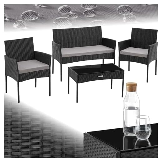 TecTake® Ensemble Salon de Jardin Exterieur en Résine tressée Canapé 2 Places 2 Fauteuil Salon et 1 Table de Jardin, Coussins Inclus, Mobilier de Jardin pour Amenagement Balcon Terrasse Veranda