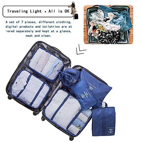 Image of Styleys Travel Packing Cubes Set of 7 with Shoe Bag, Navy Blue, S11003