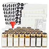 Talented Kitchen 24-Pack Glass Spice Jars - 4 Oz Square Bottles & Gold Metal Caps - Refillable Shaker & Pour Lids, 284 Preprinted Stickers - Seasoning Organizer for White & Gold Kitchen Organization