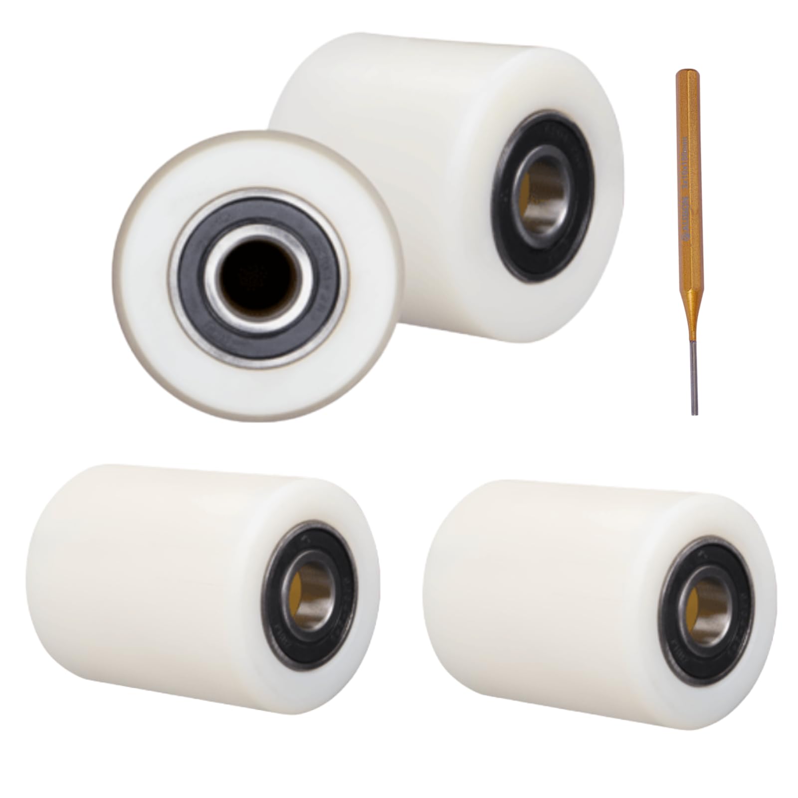 Juego 4 Ruedas para Transpaletas 80x70x20 mm Nylon con Rodamientos 6204-2RS | Rodillos para Transpaletas Alta Carga + Cincel Montaje