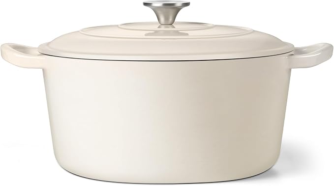 TeamFar 5Qt Dutch Oven, Enameled Cast Iron Dutch Oven with Lid & Dual Handles for Cooking Baking Braising Simmering, Healthy & Sturdy, Oven & Various Stovetops Safe, Non-stick & Easy Clean - Cream White