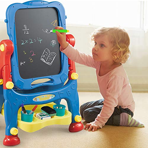 NextX Kids Easel Adjustable Double Sided Magnetic Dry Erase Board and Chalk Board Educational Toys Art Easel with Art Supplies Accessories for Kids - Thumbnail 4