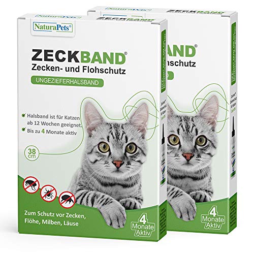 NaturaPets® ZECKBAND® Zecken- & Flohschutz Halsband für Katzen im 2er-Pack | Ungezieferhalsband bis zu 4 Monate aktiv | 2 Stück Cover