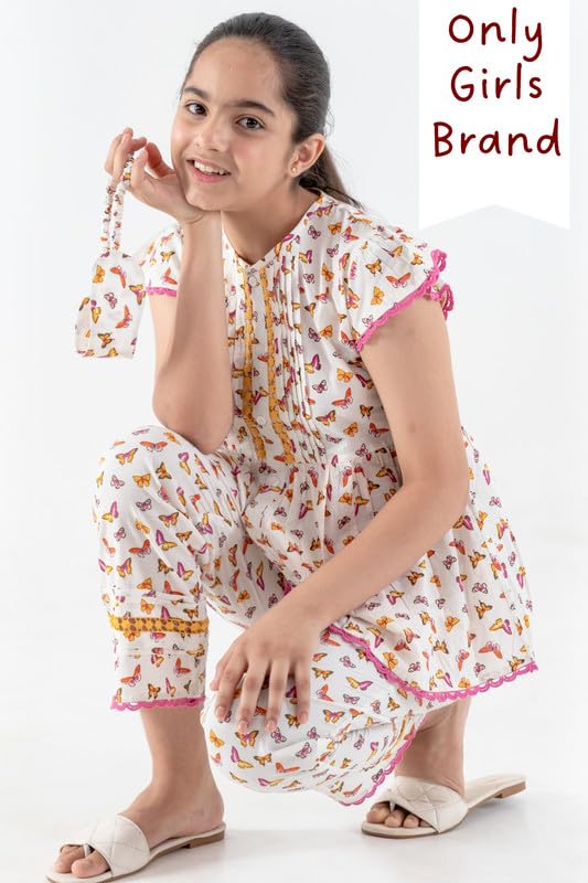 Image of Tweeny Mini Girls Kids Pure Cotton Nightsuit | Nightwear | Sleepwear | Nightdress with Pajama and Halfsleeve Top Cute Butterfly Printed with Eye Mask