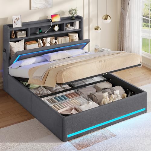 AOGLLATI Estructura Cama Matrimonio con Canapé Abatible 140x200 Gris Oscuro