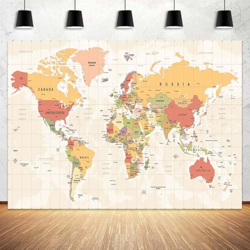 Fondo Mapa Mundial 10x8 pies para fotografía miniatura 5