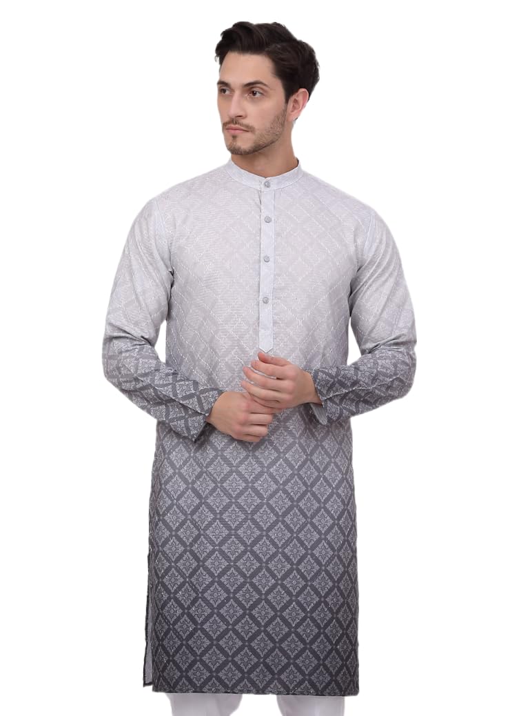 Jompers Men's Grey Ombre Pure Cotton Straight Kurta (Grey, S)