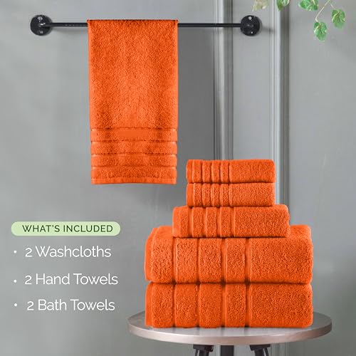 Image of Elegant Comfort 4 Lines Viscose Stripe 6-Piece Premium Towel Set - 100% Turkish Cotton High Absorbent Luxury Bathroom Towels - Includes 2 Washcloths, 2 Hand Towels and 2 Bath Towels Set, Orange