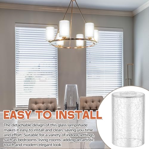 Image of Teenyyou 6 Pcs Clear Crackle Glass Shade Replacements for Pendant Light Fixtures Glass Lamp Shade Cover, 1-5 /8 Inch Fitter E26 Base, 4 w x 6 h, Replacement Lamp Globe for Chandelier Wall Sconce