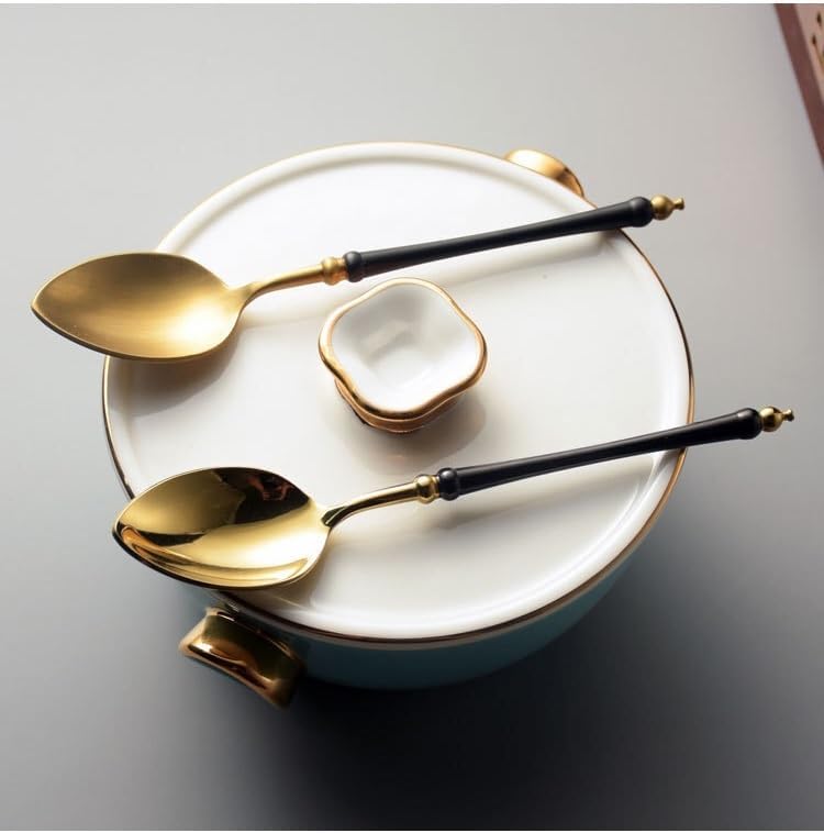 Silverware Set, 1/4/6/8/10/12 Pcs 304 Stainless Steel Dessert Spoon Coffee Stirring Spoon Light Luxury Mirror Black Gold Soup Spoon(12 Pieces)