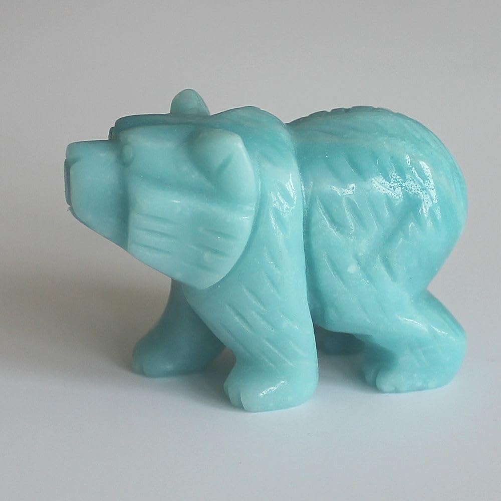 Oso de amazonita figura animal de cristal de cuarzo mezclado amuleto tallado a mano 2 pulgadas