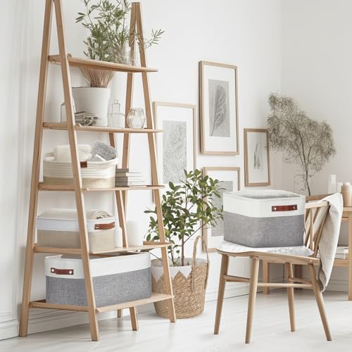 Decomomo GREY & WHITE Storage Bins | Fabric Storage Baskets For Shelves For Organizing Closet Shelf Nursery Toy thumb #2