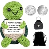 Handgehäkelte Positive Schildkröte Puppe mit Glücksbringer Spielmünzen Kleine Umarmung Geschenk der Ermutigung Anti-Stress Kuscheltier für Emotionale Unterstützung Mutmacher Geschenk für Frauen