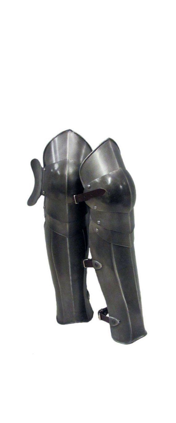 NauticalMartHalloween Reenactment LARP Armor Articulated Greaves Leg Armor Medieval Combat Lower Leg LARP SCA Renaissance Cosplay Roleplay Movie Costume
