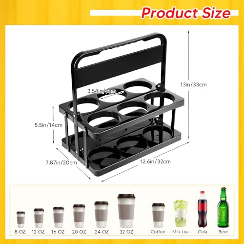LEIFEOSH Reusable 6 Cup Drink Carrier with Handle and Insulated Bag for Hot and Cold Drink/Food, Foldable Plastic Cup Holder and Large Capacity Insulated Food Bag for Travel and Delivery, Black - view 1