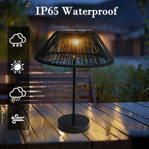 Solar Table Lamp Outdoor Solar Table Lamps Rattan Waterproof LED Lights Outdoor Lamps for Patio Garden Yard Bedroom Living Room Tabletop Outside by Wonder Solar - Image 4
