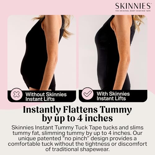 Skinnies Instant Lifts Tummy Tuck Tape - Patented & Made in USA - Slim Belly 3-4 Inches Instantly - Clear No-Pinch Adhesive Strips, Sweatproof and All-Day Wear Body Tape for Women - 5 Pack2