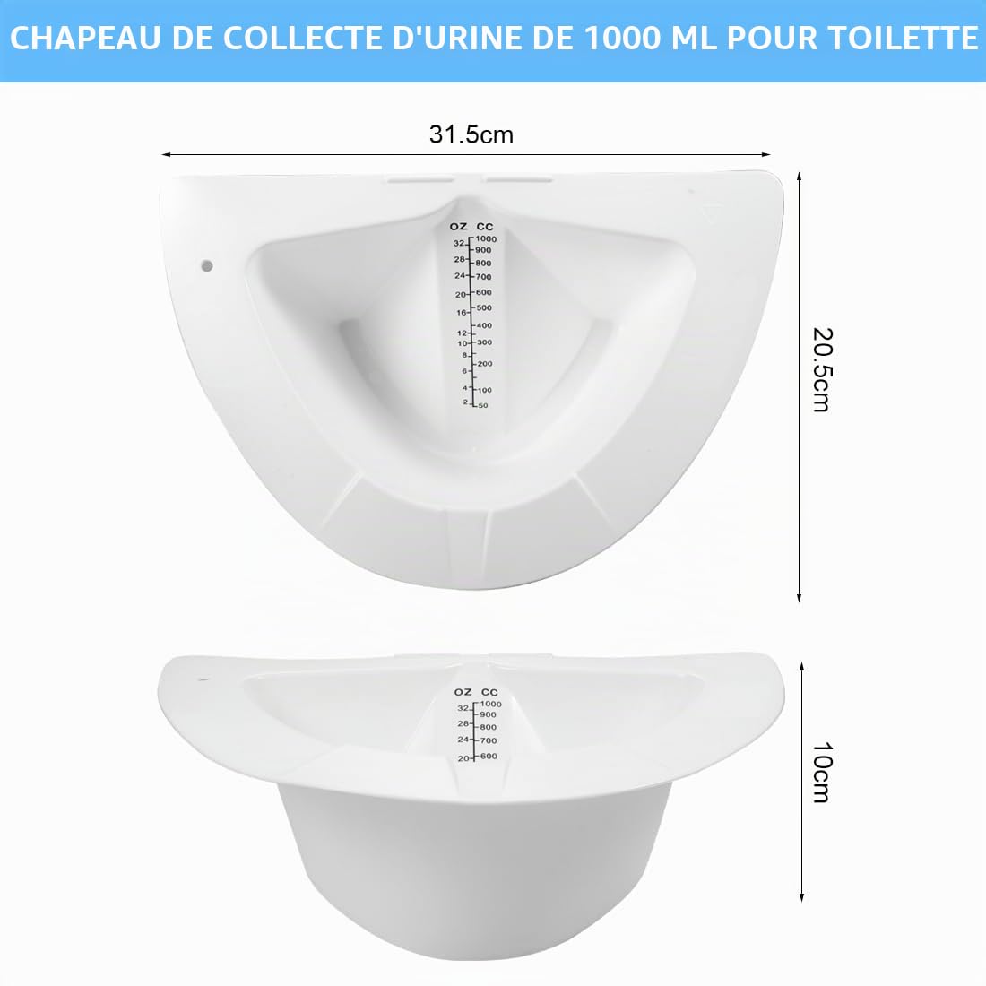 Lot de 6 chapeaux de mesure d'urine pour toilettes - Avec échelle de mesure pour toilettes et toilettes - Universel - Pour recueillir l'urine - 1000 cc